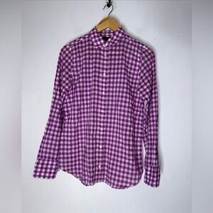 J Crew Purple White Gingham Check Collar Button‎ Down Boy Fit Size 2